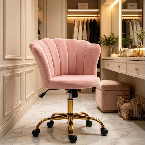 Sedia da ufficio girevole 69x64x80-90 cm in velluto rosa regolabile con ruote - CHICFURN (1/5)