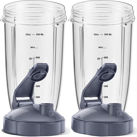 Juego de 4 vasos y tapas de repuesto de 946 ml (32 oz) para licuadoras NutriBullet de 600 W/900 W. (1/2)