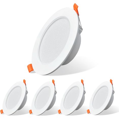 Spot LED Encastrés Ultra-Plats - Lumières d'éclairage de Plafond en Blanc Froid (6000K), 7W 600LM, IP44, Pour Découpes de 90 mm - Idéal Pour Salon, Chambre, Cuisine - Lot de 5 (1/5)