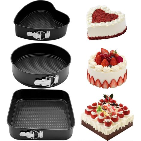 Lot de 3 Moule à gâteau, Fond amovible, Acier au carbone, Anti-adhésif, Cuisson four (1/5)