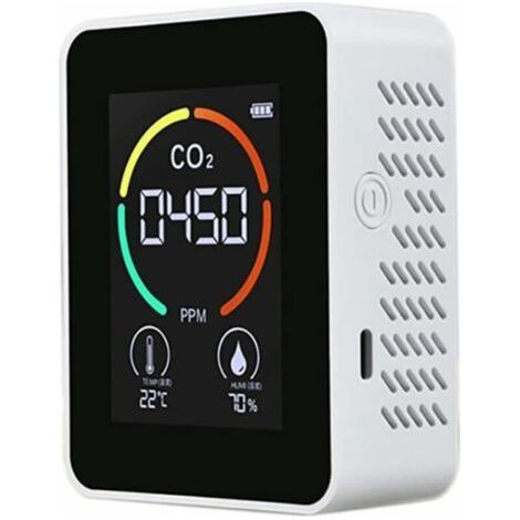 Détecteur de dioxyde de carbone CO2 pour la qualité de l'air, la température et l'humidité, mesure rapide du CO2, blanc (1/5)