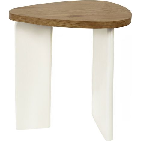 Table d'appoint design bois naturel et blanc style contemporain - Bois naturel et blanc laqué (1/3)