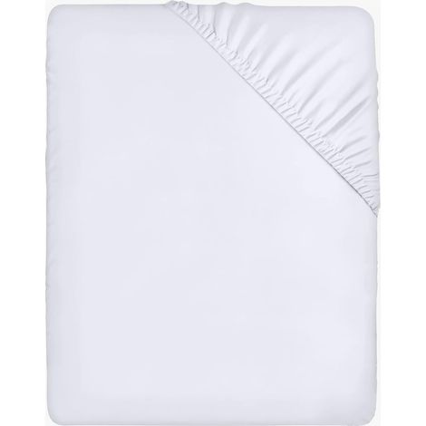 Drap Housse - Blanc, 160 x 200 cm - Coupes de 35 cm pour Matelas épais - Polyester Microfibre brossée (1/5)