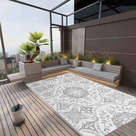 Tapis d'extérieur Terrasse Salon Cuisine - Tapis de jardin Gris clair 190x290 cm PP BV631005 - BonneVie (1/5)