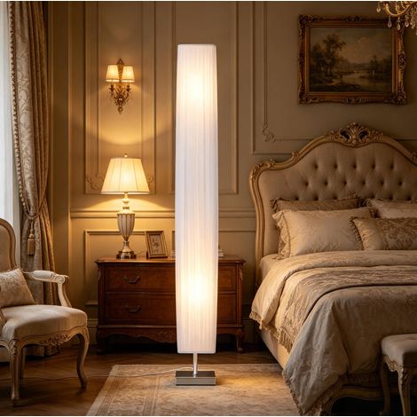 Lampada da terra a colonna bianca 14 x 14 x 120 cm con interruttore a pedale OKMYHOME (1/5)