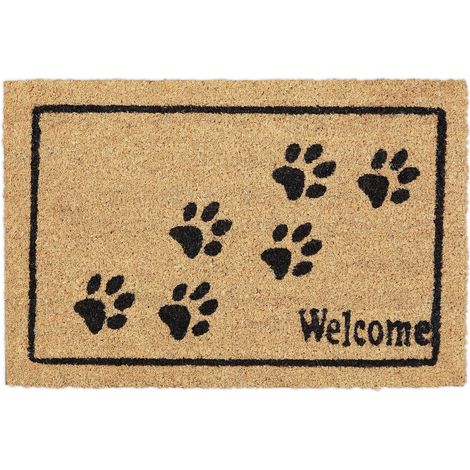 Paillasson Coco Welcome avec Pattes, 60x40 cm, Tapis d’entrée, intérieur, extérieur, antidérapant, Nature/Noir (1/5)