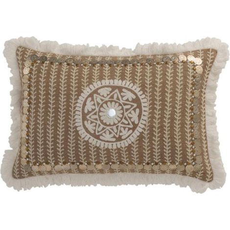 Coussin à Franges "Patron Pièces" 33x55cm Naturel (1/3)