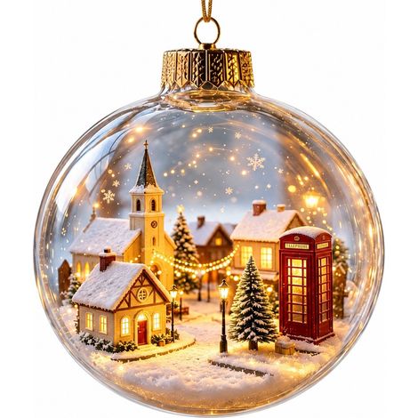 Boule de Noël en cristal, décoration miniature de Noël avec bonhomme de neige, église et paysage urbain, boule transparente à suspendre, cadeau pour sapin de Noël, cadeau B avec lumières (1/4)