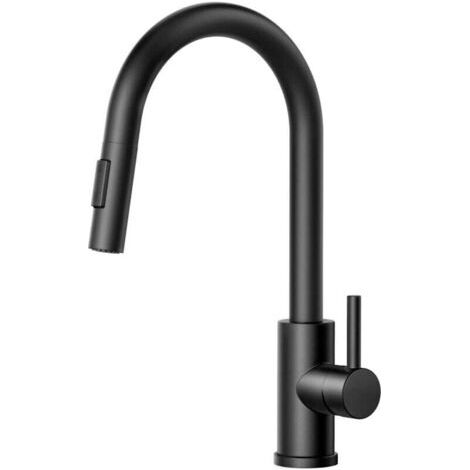 Robinet Cuisine Noir, Mitigeur Cuisine Douchette Evier Cuisine Pivotant à 360° d'Évier à Arc Élevé Pulvérisateur Escamotable 2 Modes (1/4)