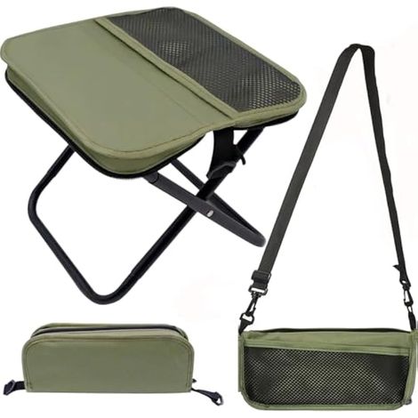 Tabouret Pliant Portable, Tabouret de Sac à Dos Pliable et Léger, Siège Pliant Compact avec Sangle pour Camping, Randonnée, Pêche, Pique-Nique en Extérieur, Vert (1/4)