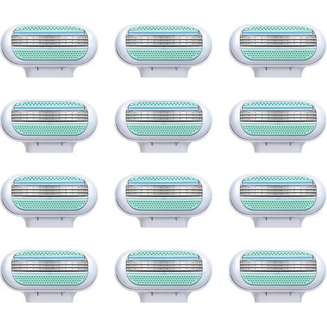 Pack de 12 Recharges De Lames Pour Femme Rasoir Venus à 3 Lames avec Bande Lubrifiante, Compatible avec les Rasoirs Venus, Lames en Acier Inoxydable pour un Rasageglissement, Doux Manche Bleue (1/4)
