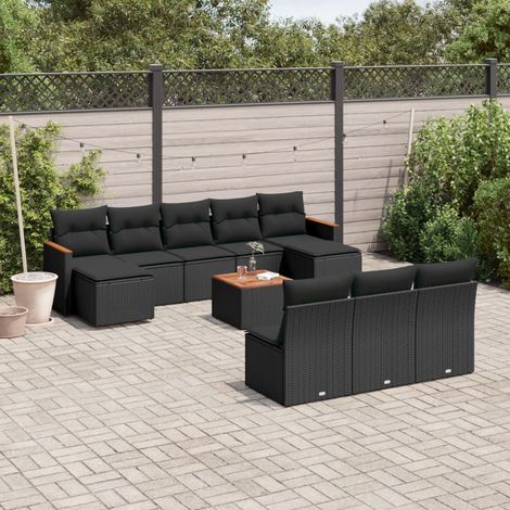 11-tlg. Garten-Sofagarnitur mit Kissen Schwarz Poly Rattan vidaXL (1/5)