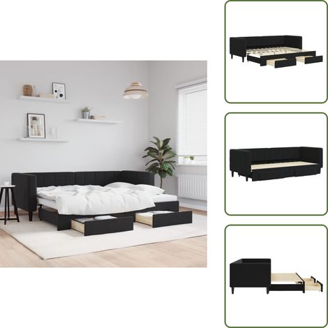 Tagesbett Ausziehbar mit Schubladen Schwarz 80x200 cm Samt - Sofa - Schlafcouch - Gästebett - Tagesbett - Wohnzimmermöbel (1/5)