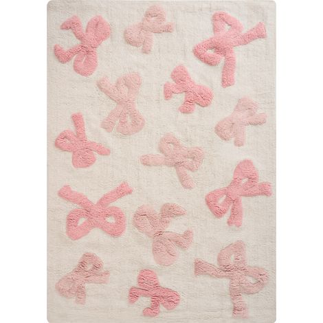 Alfombra de algodón 90 x 130 cm habitación infantil con motivo de lacitos blanco y rosa Fita (1/5)