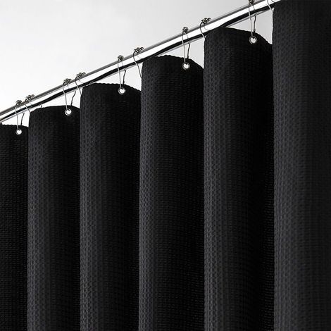 Rideau de douche noir gaufré avec anneau en métal, rideau de douche 180 200CM, rideau de douche en tissu anti-moisissure, caisson de douche, rideau de douche de salle de bain robuste (1/5)