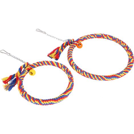 Jouet suspendu rond en coton pour perroquet, en forme de balançoire, avec corde, accessoire pour cage à oiseaux (bleu/rouge) (1/5)