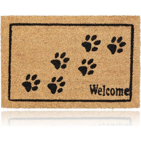 Relaxdays Paillasson coco Welcome, 60x40 cm, tapis d'entrée, antidérapant, marron clair/noir (1/5)