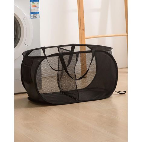 KOWOLL Panier à linge pliable en maille, avec compartiments et poignées, respirant, deux compartiments, noir (1/5)
