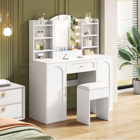 toeletta 110x40 con specchio LED sgabello e cassetto OKMYHOME (1/5)