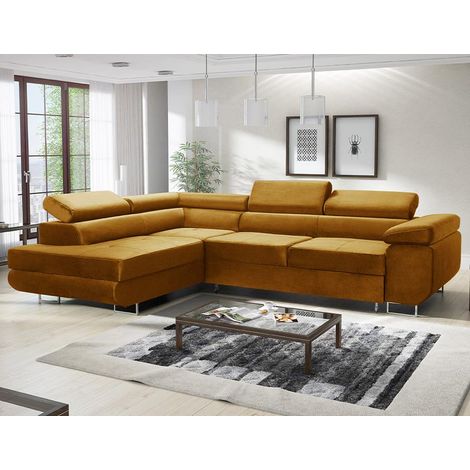 Aston Jumbo Cord Left Hand Facing Corner Sofa Bed with Storage and Lift Mechanism - Mustard (1/5)