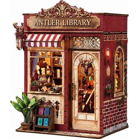 Serre-livres miniature en bois à faire soi-même, bibliothèque en bois de cerf, décoration de Noël assemblée à la main (1/5)