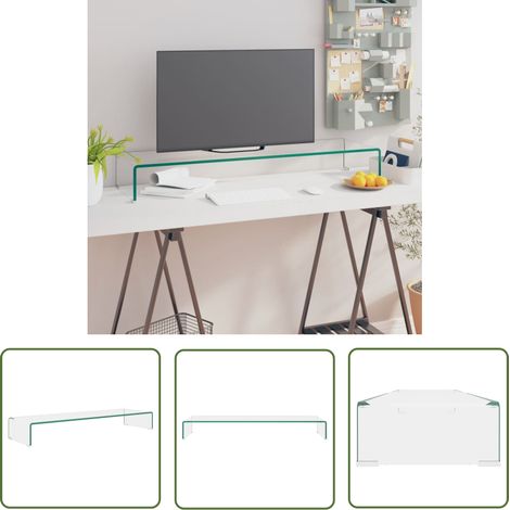 The Living Store Meuble TV/pour moniteur 100x30x13 cm verre transparent - Support Tv - Meuble Tv - Stand Tv - Écran Plat - Télévision (1/5)