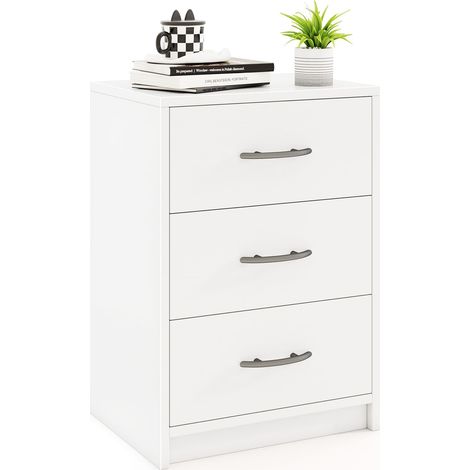 COSTWAY 3-Drawer Nightstand Modern Bedside Table Accent Sofa Side Table-White (1/5)