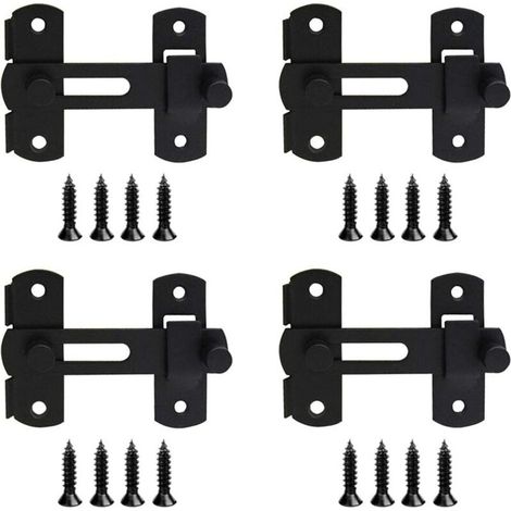 Lot de 4 verrous inox loquets de porte serrure coulissante noir avec vis pour porte vitrine cave cave à vin-Fei Yu