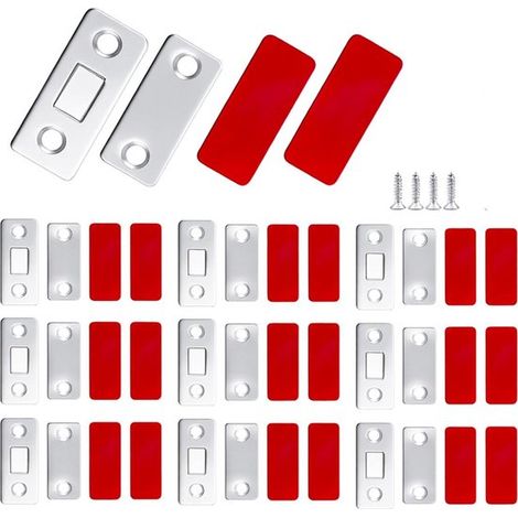 Ferme-porte magnétique, lot de 10, loquet de porte magnétique, ferme-porte magnétique à bouton-poussoir, ferme-porte magnétique ultra-mince pour armoire à fixation murale (1/5)