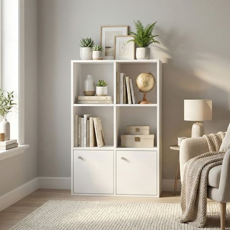 Étagère de Rangement à 3 Niveaux, avec 2 Portes, pour Bureau, Salon, Salle à Manger, 29 x 65,8 x 97,8 cm, Blanc (1/5)