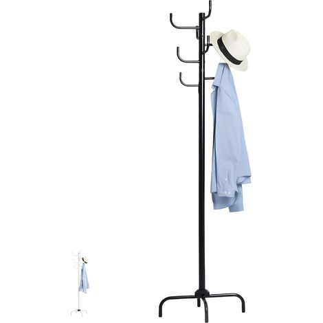 Attaccapanni da Terra con 8 Ganci, misura 40x40x183 cm, Portata massima 25 Kg - Appendiabiti in Metallo Salvaspazio - (Nero) (1/5)