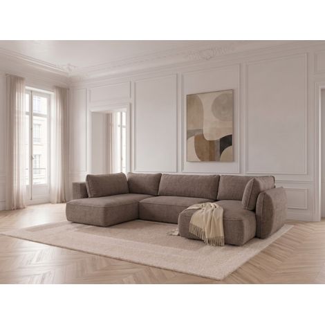 BOBOCHIC - Canapé panoramique convertible ESMEE tissu chenille Angle droit  Taupe (1/5)
