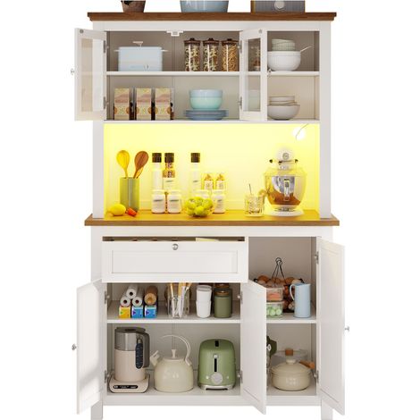 Buffet haut de cuisine Blanc,meuble moderne avec LED,plan de travail,104x40x180cm,cuisine,salon (1/5)