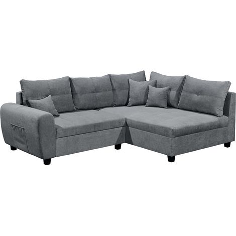 Ecksofa mit Schlaffunktion und 8 Kissen in anthrazit, L-Form mit Recamiere rechts, Serie LEICESTER-09 (1/5)