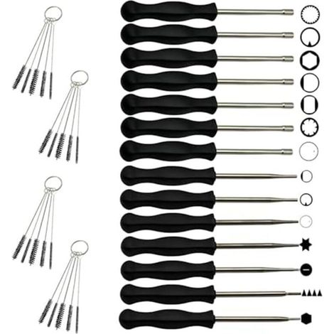 Vergaser-Einstellwerkzeugsatz für motorbetriebene Gartengeräte – 14 Metallwerkzeuge + 4 Bürsten, kompatibel mit Kettensägen, Laubbläsern und Rasenmähern