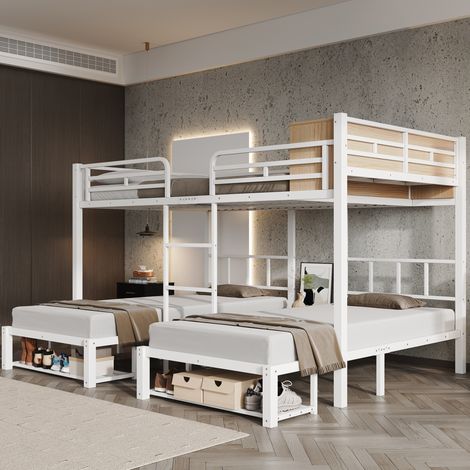 Letto a castello in metallo bianco 140x200/90x200 cm con 3 posti OKWISH (1/5)