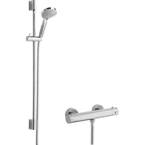 Minimalist Round Bar Valve & Slimline Slide Rail Shower Set - Chrome - Balterley