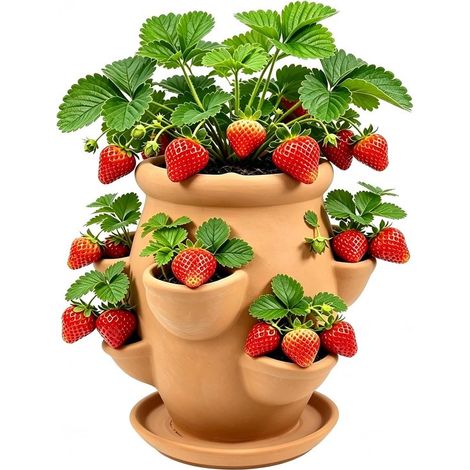 Jardinière verticale à fraises – Terre cuite – 6 compartiments – Avec soucoupe – Intérieur et extérieur (1/5)