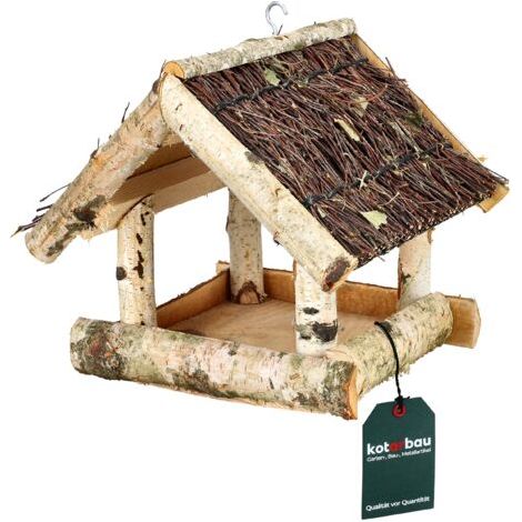 Mangeoire Oiseaux Extérieur - Bois De Bouleau - 25,5x25,5x23,5 cm - Marron - Mangeoire À Suspendre - Pour Jardin Terrasse - Sécurisée - Naturelle-NANOTEH (1/5)