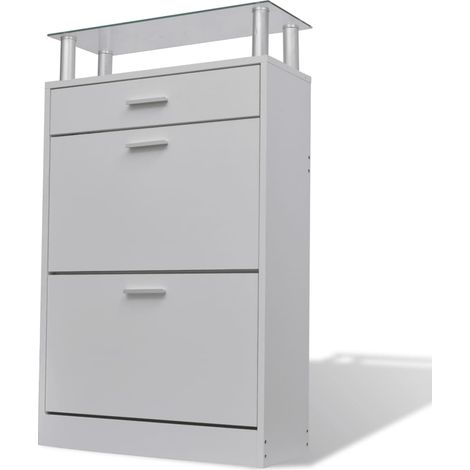 Meuble à chaussures,Armoire à chaussures avec tiroir et plateau en verre Bois Blanc CFW3214164 (1/5)