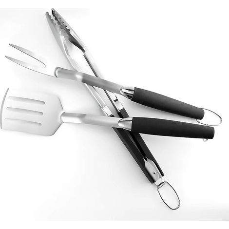 Set barbecue inox 3 pieces fourchette pelle pince pour la maison (1/5)