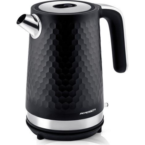 Bouilloire avec filtre anti-calcaire 1,7L, capacité 2200W, fond pirouet, silencieux, noir, argent mat (1/5)