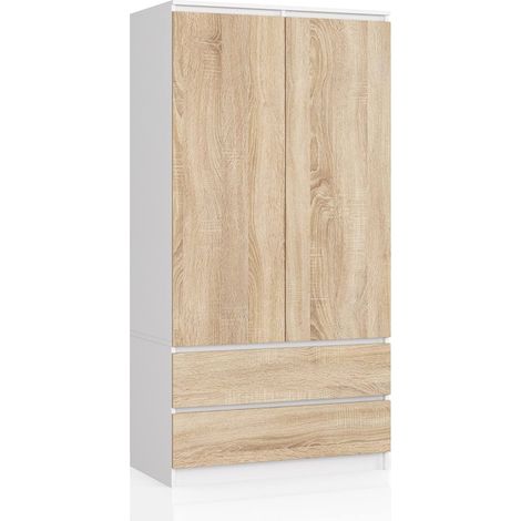 Armadio: 2 ante, 2 cassetti, 90 x 180 x 51 cm, rovere bianco e sonoma (1/4)