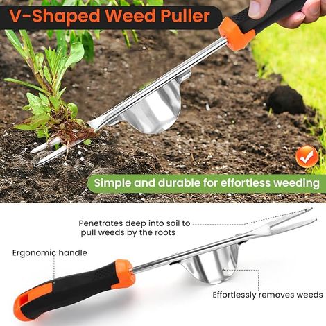 Désherbeur Manuel Acier Inoxydable, Désherbeur de Fissures, Outil d'arrachage de Mauvaises Herbes, Arrache Racine Outil Gouge Désherbage pour Désherber Jardin, Creuser (1/2)
