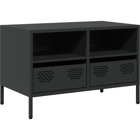 Meuble TV industriel avec 2 compartiments et 2 tiroirs 68 x 39 x 43 cm en acier laminé à froid noir