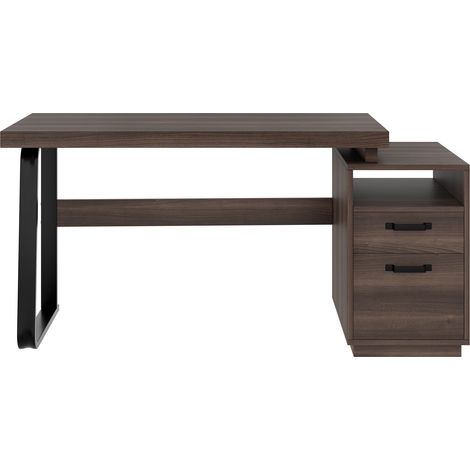 Escritorio moderno minimalista 135 x 54 cm MDF y acero con cajón y estante, marrón (1/5)