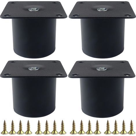 CSPARKV 4pcs Black Metal Round Furniture Legs with Mounting Screws for Bed and Worktop (5cm)