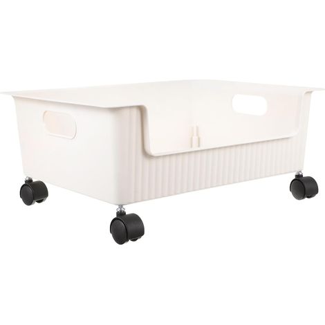 Boîte de Rangement à Roulettes avec Grosse Capacité en Plastique Blanc et Poignée, Organisateur de Livres Bureau pour Étudiants et Chambre (1/5)