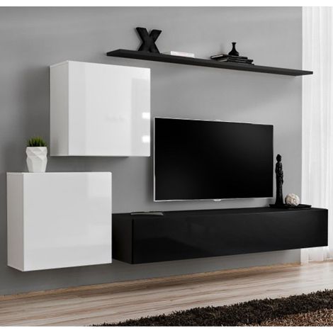 Meuble TV Mural Design "Switch V" 250cm Blanc & Noir (1/5)