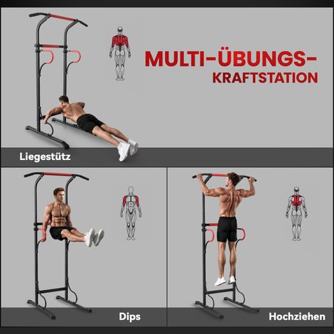 Tour de force réglable en hauteur avec barre de traction, station de dips et ventouses pour entraînement à domicile (1/5)